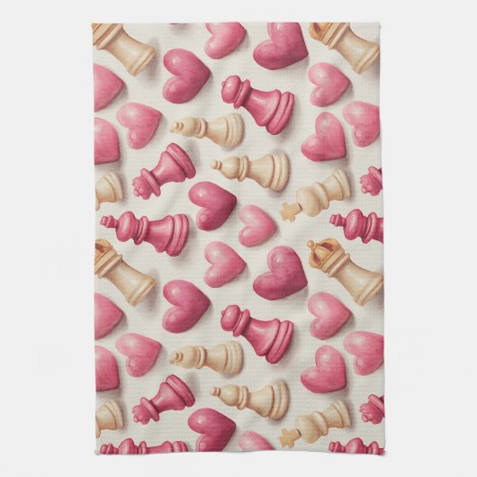 Chess & Hearts Valentines Pattern Geschirrtuch (Vertikal)