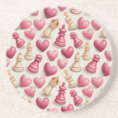 Chess & Hearts Valentines Pattern Getränkeuntersetzer (Vorne)