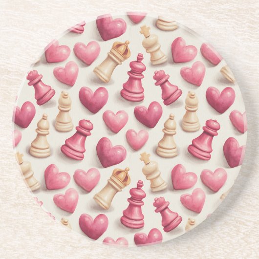 Chess & Hearts Valentines Pattern Getränkeuntersetzer (Vorne)