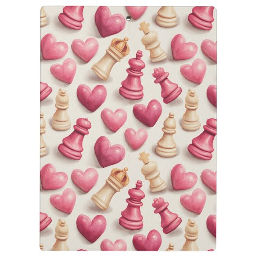 Chess & Hearts Valentines Pattern Klemmbrett (Rückseite)