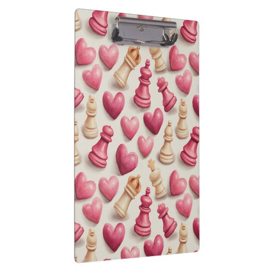 Chess & Hearts Valentines Pattern Klemmbrett (Rechts)