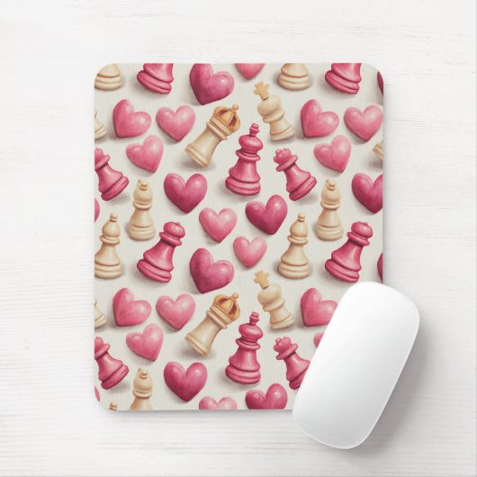 Chess & Hearts Valentines Pattern Mousepad (Mit Mouse)
