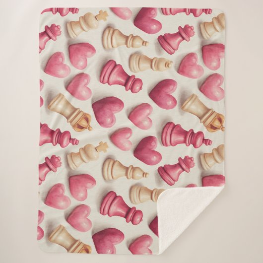 Chess & Hearts Valentines Pattern Sherpadecke (Vorderseite)