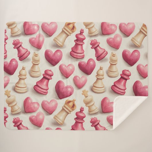 Chess & Hearts Valentines Pattern Sherpadecke (Vorderseite (Horizontal))