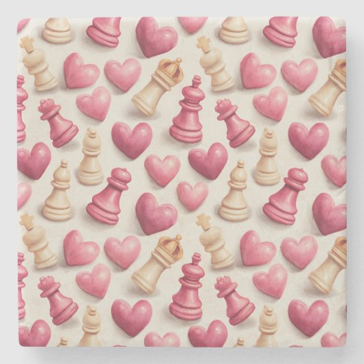 Chess & Hearts Valentines Pattern Steinuntersetzer (Vorderseite)