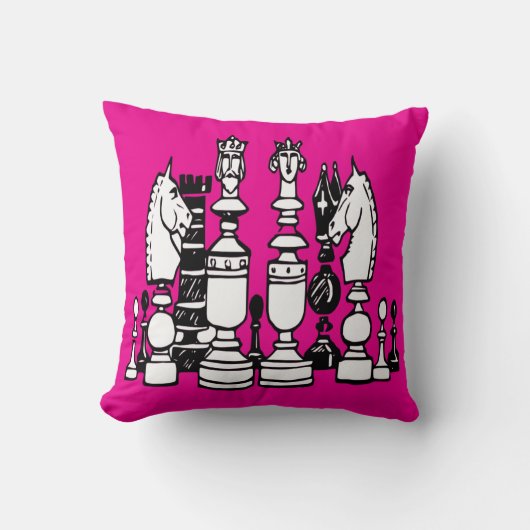 Chess hot pink decor pillow black white pillow kissen (Vorderseite)