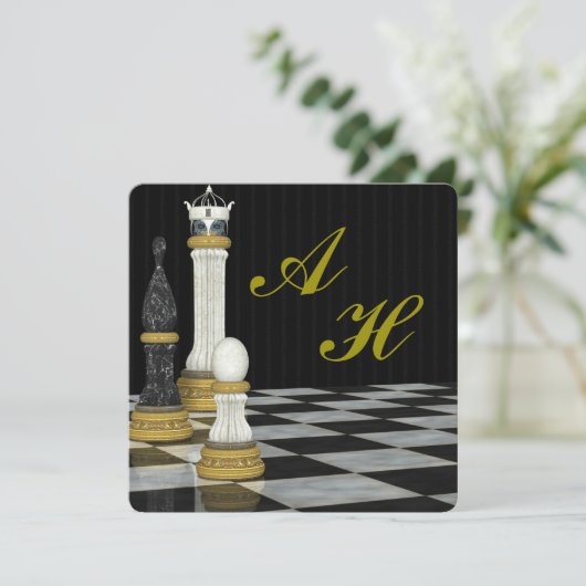 Chess Inspired Monogrammed Invitation Einladung (Stehend Vorderseite)