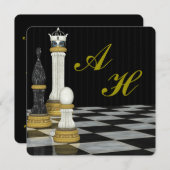 Chess Inspired Monogrammed Invitation Einladung (Vorne/Hinten)