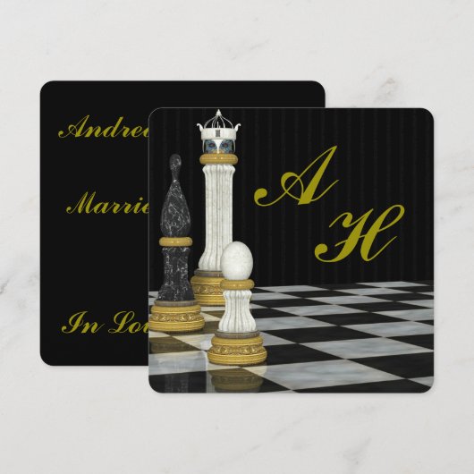 Chess Inspired Monogrammed Invitation Einladung (Vorne/Hinten)