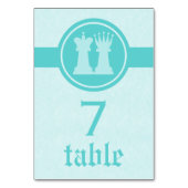 Chess King and Queen Wedding Table Card, Aqua Tischnummer (Rückseite)