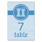 Chess King and Queen Wedding Table Card, Blue Tischnummer (Vorderseite)