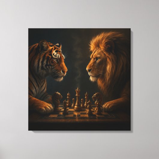Chess of Kings – Lion vs Tiger Strategic Art Leinwanddruck (Vorderseite)