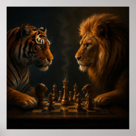 Chess of Kings – Lion vs Tiger Strategic Art Poster