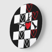 Chessboard Heart Valentinstag B&W Große Wanduhr (Winkel)