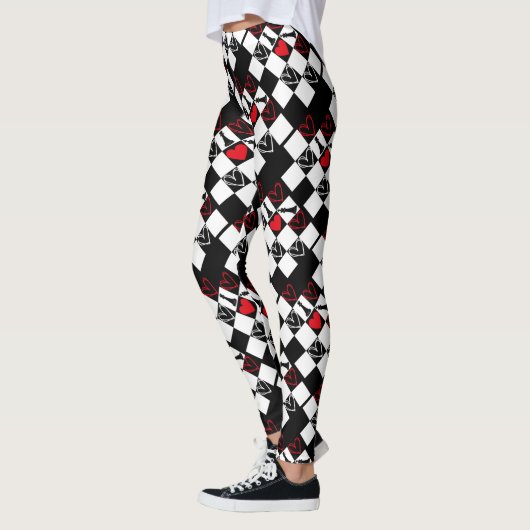 Chessboard Heart Valentinstag B&W Leggings (Links)