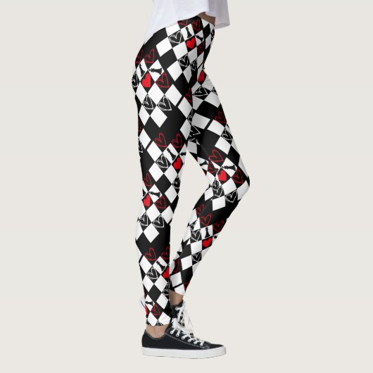 Chessboard Heart Valentinstag B&W Leggings (Rechts)