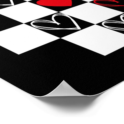 Chessboard Heart Valentinstag B&W Poster (Ecke)