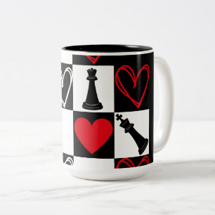 Chessboard Heart Valentinstag B&W Zweifarbige Tasse