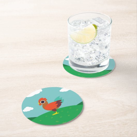 Chester der Hahn Runder Pappuntersetzer (Vor Ort)