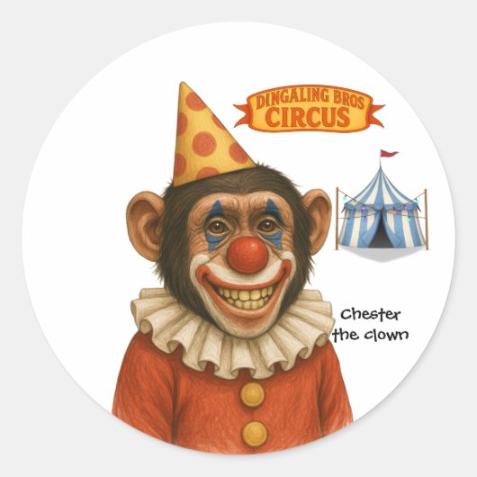 Chester the chimp clown runder aufkleber (Vorderseite)
