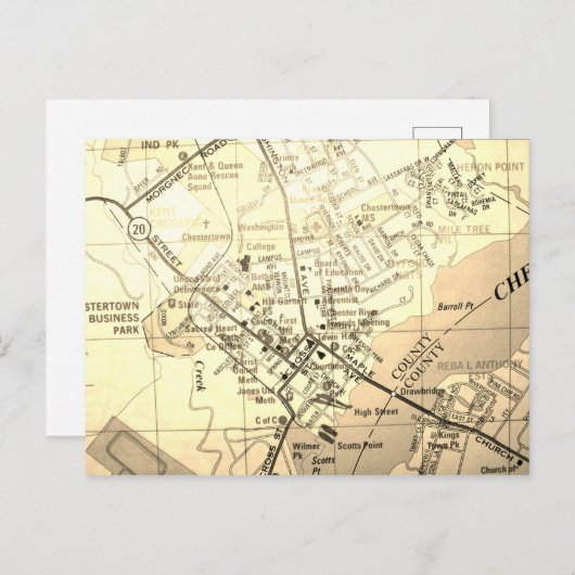 Chestertown, MD Vintag Map Postkarte (Vorne/Hinten)