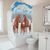 Chestnut Appaloosa Sorrel Quarter Horses in Snow Duschvorhang (Beispiel)