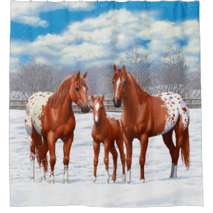Chestnut Appaloosa Sorrel Quarter Horses in Snow Duschvorhang