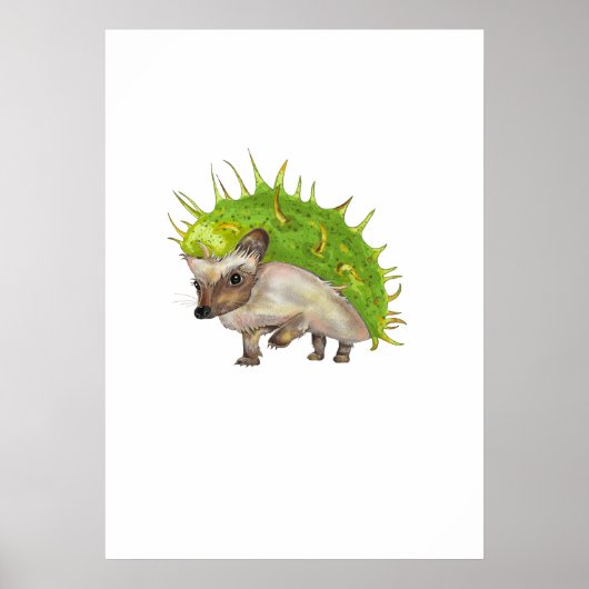 Chestnut Hedgehog Botanical Art Poster (Vorne)