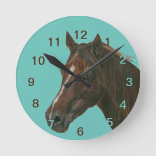 Chestnut mare horse portrait equine painting runde wanduhr