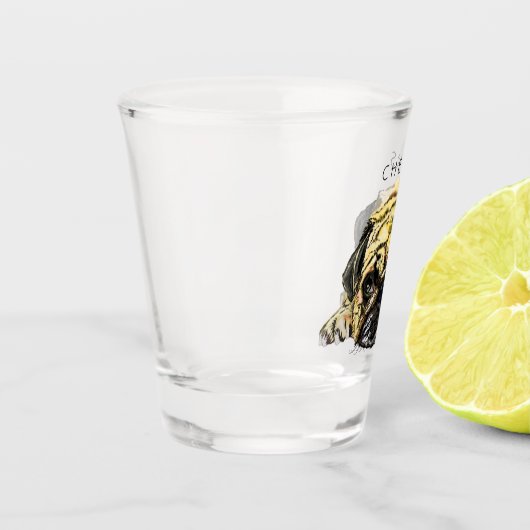 Chet Shot Glass mit Funny Mops Hund - Benutzerdefi Schnapsglas (Links)
