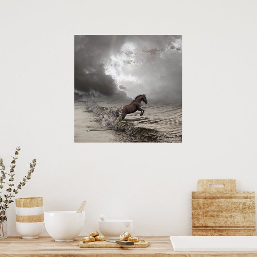 Cheval dans les vague, Papier Poster (matt) (Küche)