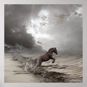 Cheval dans les vague, Papier Poster (matt)