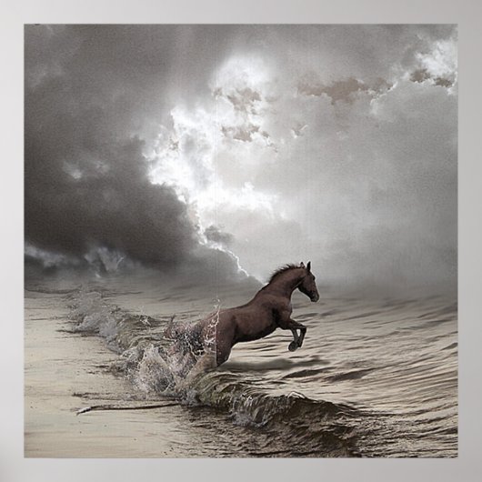 Cheval dans les vague, Papier Poster (matt) (Vorne)