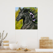 Cheval noir crinière fleurie, Papier poster (matt) (Küche)