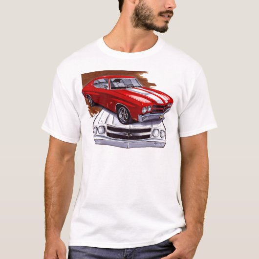 Chevelle Rot-Weißes Auto 1970 T-Shirt (Vorderseite)