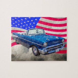 Chevrolet-Bel Air 1957 mit amerikanischer Flagge Puzzle