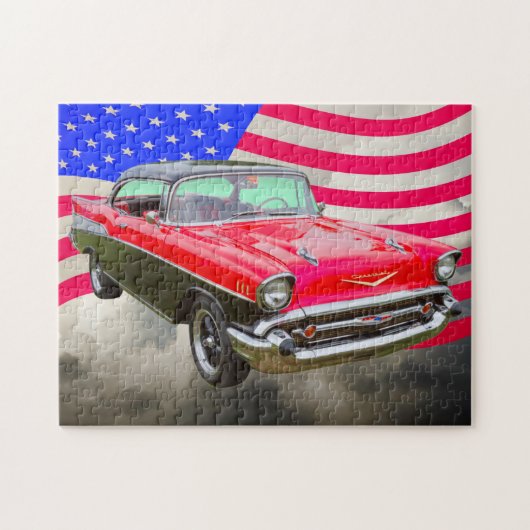 Chevrolet-Bel Air 1957 und -amerikanische Flagge Puzzle (Horizontal)