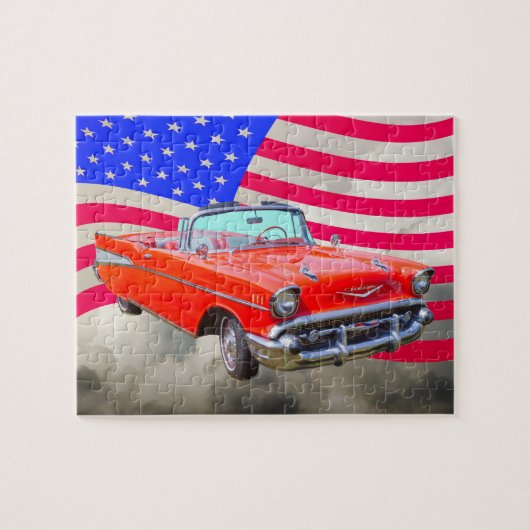 Chevrolet-Bel Air 1957 und US-Flagge Puzzle (Horizontal)