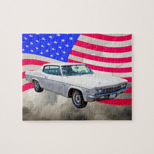 Chevrolet Caprice 1966 mit amerikanischer Flagge Puzzle (Horizontal)