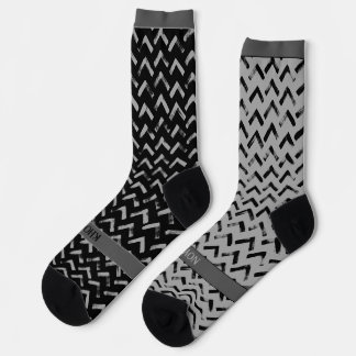 Chevron Black and Grey Name on Mismatch Socken