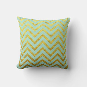 Chevron Goldfolie Teal Blau Muster Glitzernd Kühl Kissen