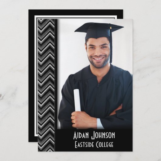 Chevron Graduation Photo Frame Invite Einladung (Vorne/Hinten)