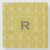 Chevron-Herringbone-Muster Vintage-Gold-Initiale Steinuntersetzer (Vorderseite)