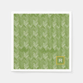 Chevron-Herringbone-Muster Waldgrün Anfangsbuchsta Serviette (Vorderseite)