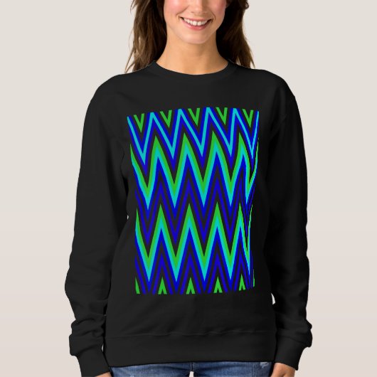 Chevron In Deep Blue Lime Green Zigzags Sweatshirt (Vorderseite)