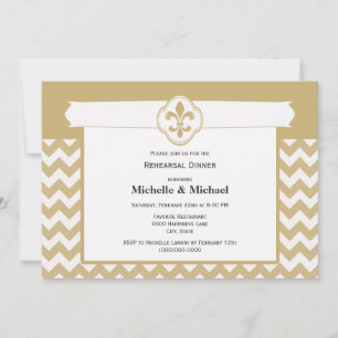 Chevron-Muster Fleur de Lis Event Gold Weiß Einladung