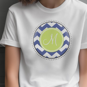 Chevron-Muster mit Monogramm - Navy Lime T-Shirt