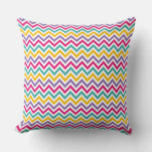 Chevron-Muster mit Teal- und Lila-Streifen Kissen