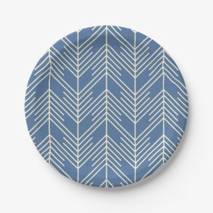 Chevron-Muster mit weißen Zickzacklinien auf Blau Pappteller