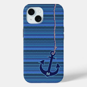 chevron nautical blue anchor iPhone 15 hülle